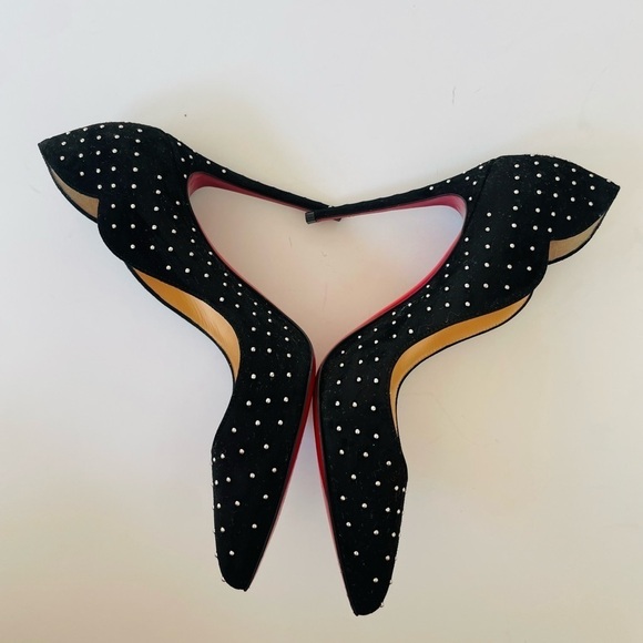 Christian Louboutin Black Suede leather Hot Chick 100mm studded plume pumps EU37 - Picture 6 of 9